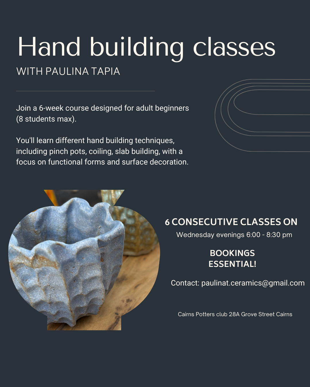 Cairns pottery classes courses ceramic<br />

